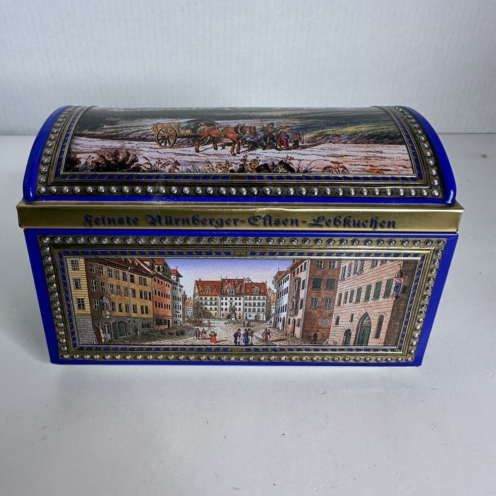 Vintage Germany Music Box Hinged Lid Musical Cookie Tin Box-Nuremberg Scenes - Picture 5 of 9